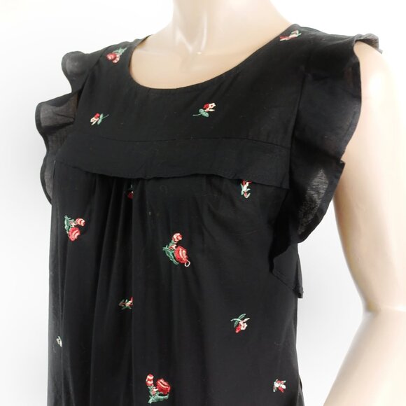 LAUREN CONRAD Sleeveless Embroidered Floral Cotton Ruffled Yoke & Arms Blouse XL - Picture 3 of 4